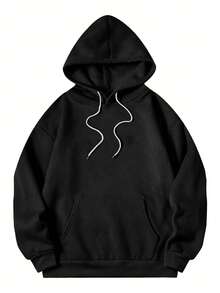 1pc Stylish Pattern Men's Plus Size Casual Hoodie Sweatshirt, Comfortable Fabric, Suitable For Casual Outings, Outdoor Travel, Home Leisure, Great Gift For Men, Spring/Autumn, Long Sleeve Top - Black - View 2