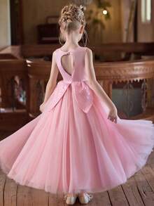 Girls' Pink Princess Dress, Puffy Tulle Party Dress - Pink - View 2