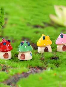 4件套迷你蘑菇屋仙女花园配件，苔藓微缩景观装饰，仙女花园装饰，精灵花园小屋装饰，家居微缩景观装饰，微景观摄影道具，花盆，家居装饰，汽车装饰 - 彩色 - 查看 2
