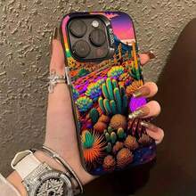 Funda de TPU con estampado de cactus psicodélicos vibrantes para iPhone 17/16/15 Pro Max, 15, 14, 13, 12 Series - Cubierta protectora delgada y a prueba de golpes - Negro - Ver 5