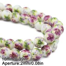6/8/10mm Floral Patterned Ceramic Beads Mix, Round Loose Spacer Beads For Jewelry Making DIY Bracelets Necklaces