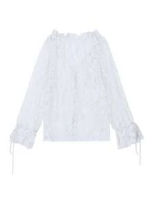 ii Plus Size Elegant Lace Front Button Flare Sleeve Blouse, Autumn