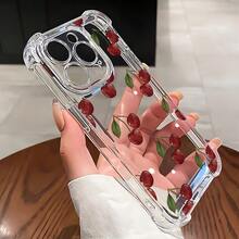 Transparente Fundas Para Iphone TPU Compatible Con IPhone 16/16/16Pro/16Plus/15/15ProMax/15Pro/14/13/12/11, MOTO G22 -G53, OPPO RENO11/7/6/4/8, Infinix/ Hot50I SMART6 7 8, Redmi13/14c, Honor400 Galaxy S25/S23/S24/A55/A54, Adorable Diseño De Cerezas, Funda Suave Creativa Y Premium, Resistente Al Agua, A Los Golpes Y A Los Arañazos - transparente - Ver 2