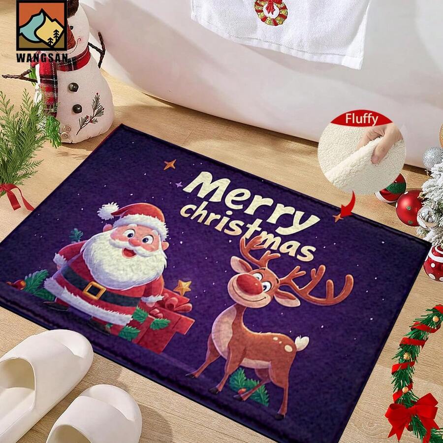 1 Stück Fußmatte mit Weihnachtsmann- und Elchmuster, rutschfeste Fußmatte aus Spezialfaser, geeignet für Feiertagsdekoration, Küche, Badezimmer, Esszimmer, Schlafzimmer, kann als Weihnachtsgeschenk verwendet werden