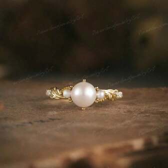 1pc Vintage Cultured Pearl Engagement Ring, Vine Leaf Wedding Ring Gift For Her
