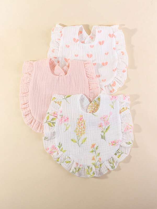 3pcs Ruffle Printed Muslin Baby Bibs