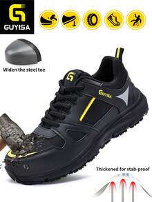 Steel Toe Safety Shoes, Classic Sports Fashion Low-Top, Soft Sole, Solid MD Outsole For Professional Anti-Slip Comfort, Outdoor Worksite Protective Footwear - Black - View 1