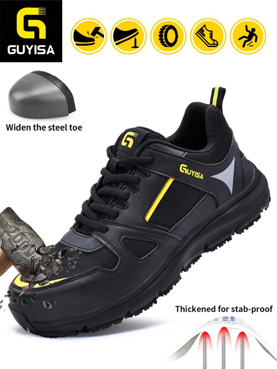 Steel Toe Safety Shoes, Classic Sports Fashion Low-Top, Soft Sole, Solid MD Outsole For Professional Anti-Slip Comfort, Outdoor Worksite Protective Footwear - Black - View 1