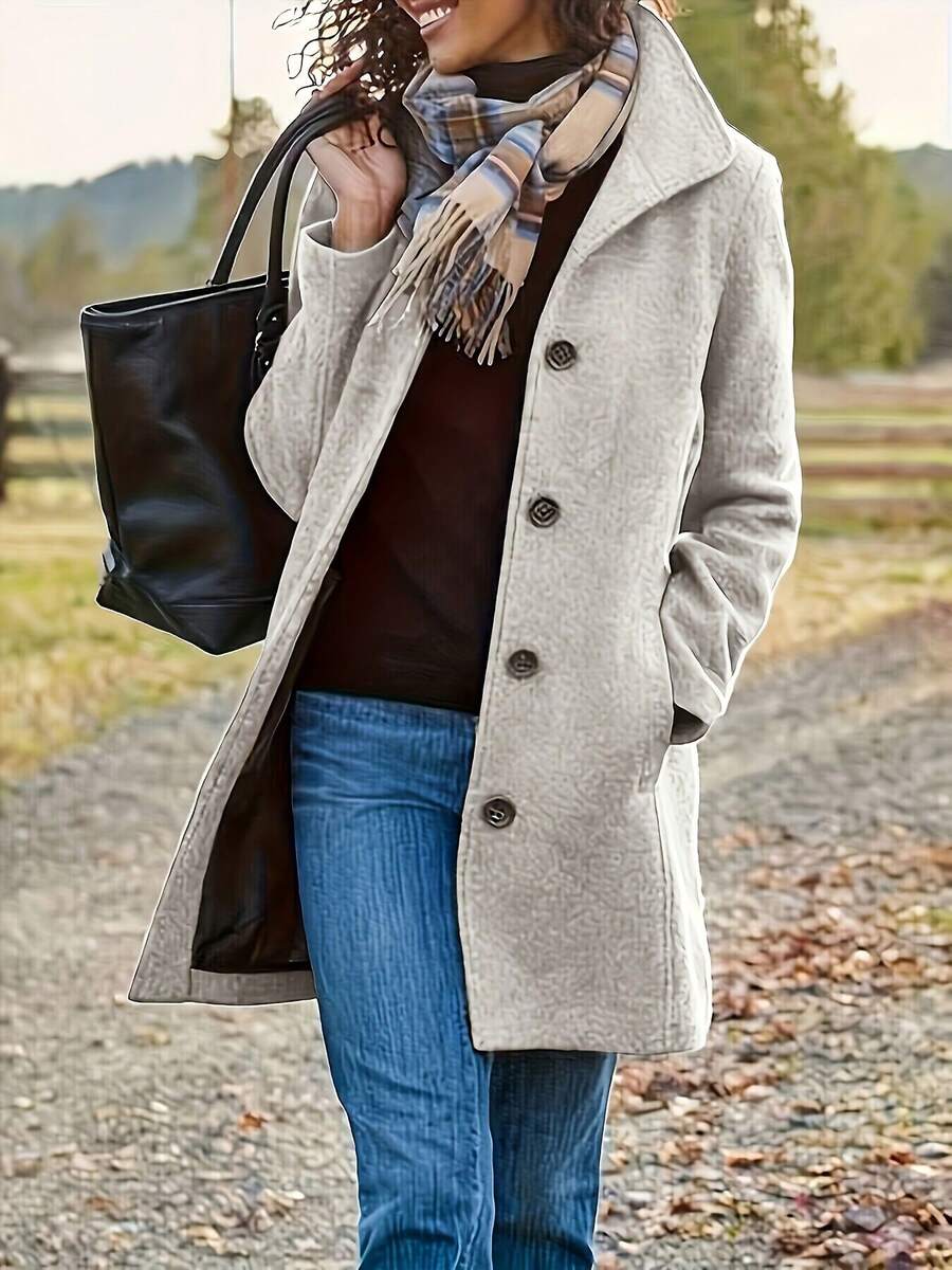 Women's Mid-Length Coat: Notched Collar For Slimmer Look + Slim-Fitting & Wrinkle-Resistant + Hides Hips + With Pockets + Versatile For Autumn & Winter - Màu be - Xem 1