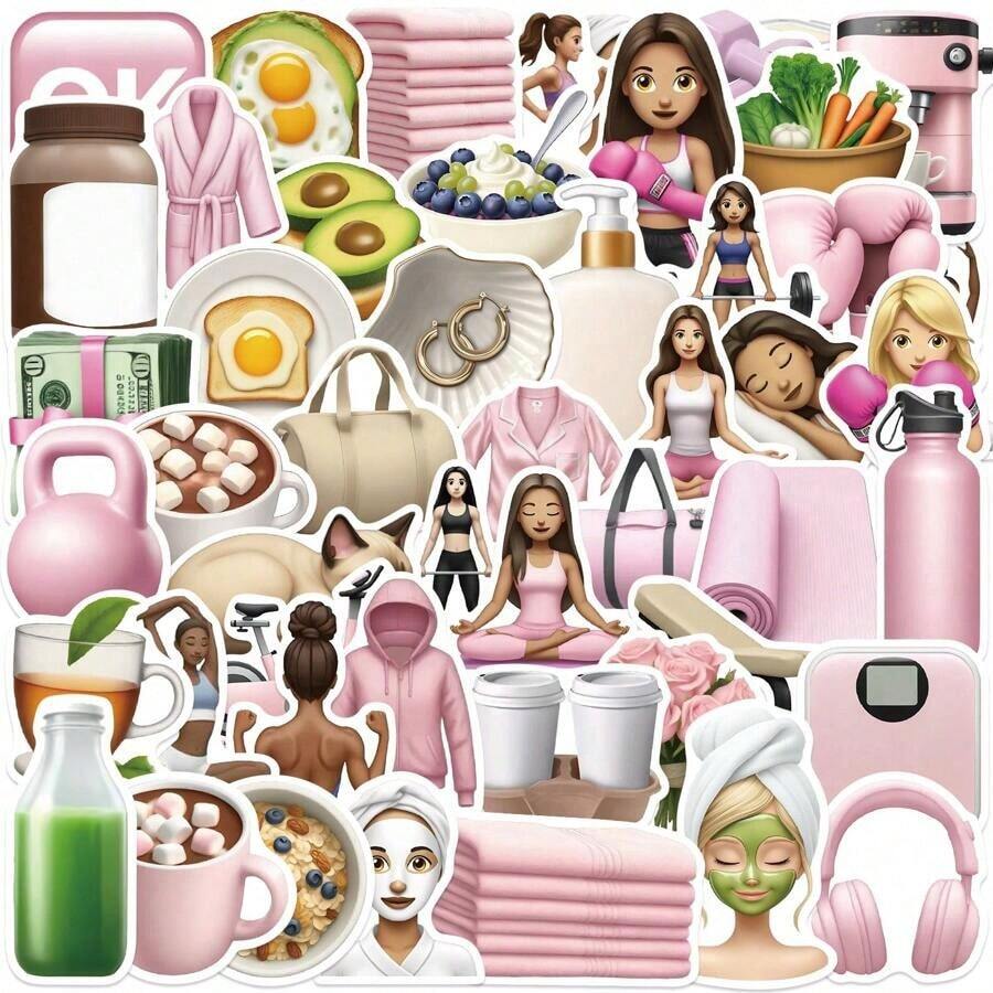 50PCS GYM Girl Stickers, High Quality Stickers, Perfect For Decorating Your All Kinds Of Holidays Party Decoration, Phone, Laptop, Tablet, Water Bottles, Scrapbook, Journaling, Car, Gift Bags, Envelope Seals KWBO - ZS-136*1 - 查看 1