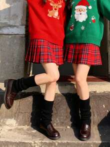 3 双儿童女童、青少年洛丽塔针织长袜腿套原宿日式可爱靴袜，秋冬季罗纹针织长袜，适合派对运动、徒步旅行、返校儿童腿套，万圣节圣诞节礼物 - 彩色 - 查看 2