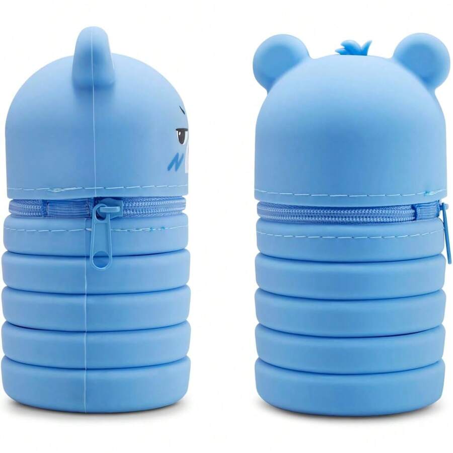 Lapicera de Ositos Carñositos, Lapicera de Oso Cuerpo Plegable con Cierre, Estuche Escolar de Oso Extensible (Azul) - rosa - Ver 1