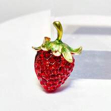 1pc Cute Red Strawberry Brooch, Rhinestone Fruit Brooch Pin For Women, Suitable For Daily Wear Christmas Gift - Red - View 1