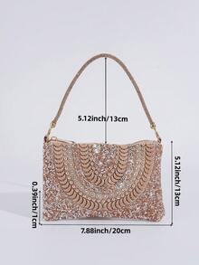 New Rhinestone Decor Square Handbag, Evening Clutch Bag, Party Elegant Handmade Bag, Lightweight Small Purse, Makeup Cosmetic Bag, Fashion Wristlet Bag, Party Bag Perfect For Party Wedding Prom Dinner/Banquet Matching With Holiday Party Dress Evening Dress & Sequin Dress, Glamorous Rhinestone Bag - Champagne - View 9