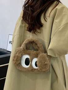 1 Stück süße Mädchen Plüsch Handtasche mit großen Augen für Mädchen - Magnetverschluss, leichte weiche Umhängetasche, vielseitige Kettentasche perfekt für Mädchen/Studenten für Alltag/Einkaufen/Urlaub/Herbst und Winter