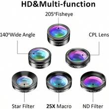 Kit de Lentes para Celular, 6en1 Lentes de Cmara para Telfono, Gran Angular de 140, Macro 25x, Ojo de de 205, CPL, Filtro Estrella, Filtro ND, Lentes Compatible con, - inicial - Ver 5