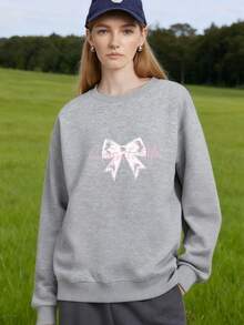 Sweat-shirt col rond, T-shirt à manches longues, tenue de rentrée scolaire pour étudiants, tenue de remise des diplômes, uniforme pour enseignantes, tenue de groupe, tenue de sport de plein air, course, survêtement unisexe assorti pour couple, cadeau d'anniversaire, Halloween, Noël, pull, lavage en machine, imprimé nœud papillon de chat de dessin animé, gris clair unicolore - Gris pâle - Voir 1