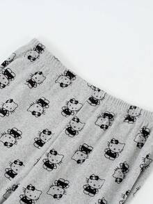 Sanrio طقم ملابس داخلية حرارية مبطنة للفتيات من كرتون سانريو كيتي توين مكون من قطعتين، لباس علوي بأكمام طويلة وبنطال، ملابس ناعمة ومريحة للفتيات لفصل الخريف/الشتاء