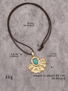 1 pieza Collar colgante cuadrado de aleación minimalista y elegante, collar largo de cuerda de cera turquesa y marrón, regalo para novio/novia