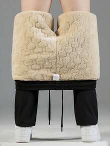 男士加绒运动裤，防风防水保暖，加绒设计，冬季户外防寒抓绒裤，透气休闲跑步徒步裤，黑色/深灰色，加厚款