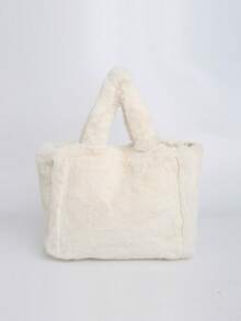 BAILEE 1 件秋冬新款时尚个性长毛毛皮纯色可折叠大容量双手柄磁吸开合设计带女士手提包，适合秋冬季节日常出行时尚穿搭 - 彩色 - 查看 9