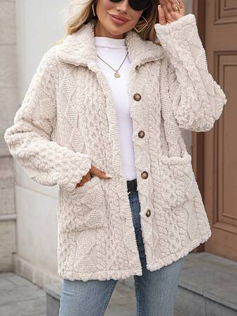 Långa enfärgade diamantmönster fram med knappficka i mjuk fleece