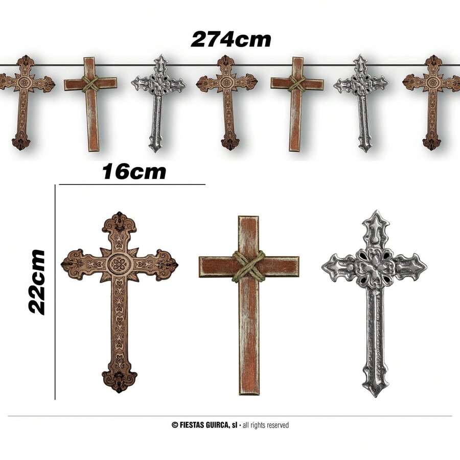 Fiestas Guirca Decorative Cross Garland For Religious Celebrations And Spiritual Events, Adorned With Wooden And Metal Crosses, Perfect For Church Decorations, Themed Events Or Unique Decorations At Home And Venues - Multicolor - View 1