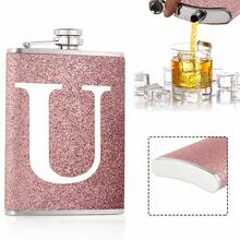 8盎司口袋酒壶，便携式酒精瓶，适合派对和聚会，螺旋盖防漏设计，适用于烈酒/威士忌/葡萄酒，户外饮料配件，节日礼物，送给妻子/女友的礼物，可定制26个字母的首字母图案