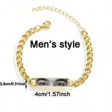 1 Piece Of Personalized Photo Bracelet, Stainless Steel Chain Laser Engraved Eye Photo Bracelet ,Custom Engraved Couple Photo Bracelet, Fashion Style Eye Image , Engraved Picture Stainless Steel Cuban Bracelet, Couple Gift Jewelry ,Boyfriend Gifts Valentine's Day Gifts ,Mother's Day Gifts, Father's Day Gifts,Gifts For Boyfriend Commemorative,Chic Autumn, Utilitarian Chic, Delicate Romance, Look Glamour,Enchanted Romance Gown - Multicolor - View 9