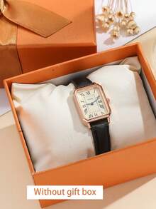 1 件/套优雅简约设计方形罗马石英女士手表，耐用且多功能，适合日常佩戴，适合作为生日、周年纪念日、年终、光棍节、万圣节礼物，无礼盒