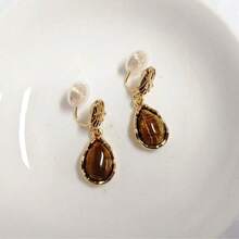 Pendientes de gota colgante de piedra de ojo de tigre en forma de lágrima dorada 2025 - Pendientes colgantes vintage elegantes, joyería de declaración retro única con textura dorada, accesorio de uso diario y fiesta para mujer, regalo minimalista elegante
