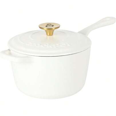 3 Qt Enamel Cast Iron Sauce Pan W Lid Matte Linen White