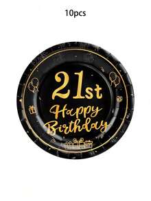 10pcs/50pcs/80pcs 21st Birthday Party Supplies Black And Golden 21st Years Old Party Paper Plates Dinner Plates Dessert Plates Cups Napkins Dinnerware Cheers To 21 Years Decorations Tablecloth Set Tableware Kit For Man Women Him Her Retirement Anniversasry Birthday Party Favors - 21 Years Old - View 11