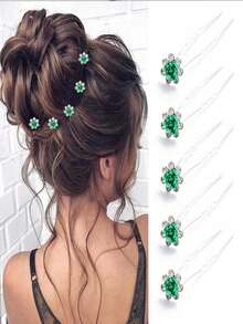 5 Stücke Set mit smaragdgrünen Braut-Haarspangen, Damen dunkelgrüne Kristallblumen U-förmige Haarspangen, geflochtener Haarstyling Hochzeits-Accessoires, wunderschöne Hochzeits-Haarspangen perfekt für glänzende Hochzeitsthemen und Party- und Ball-Anlässe, Haarspangen Diademe Valentinstag Accessoires - Grün - Übersicht 12