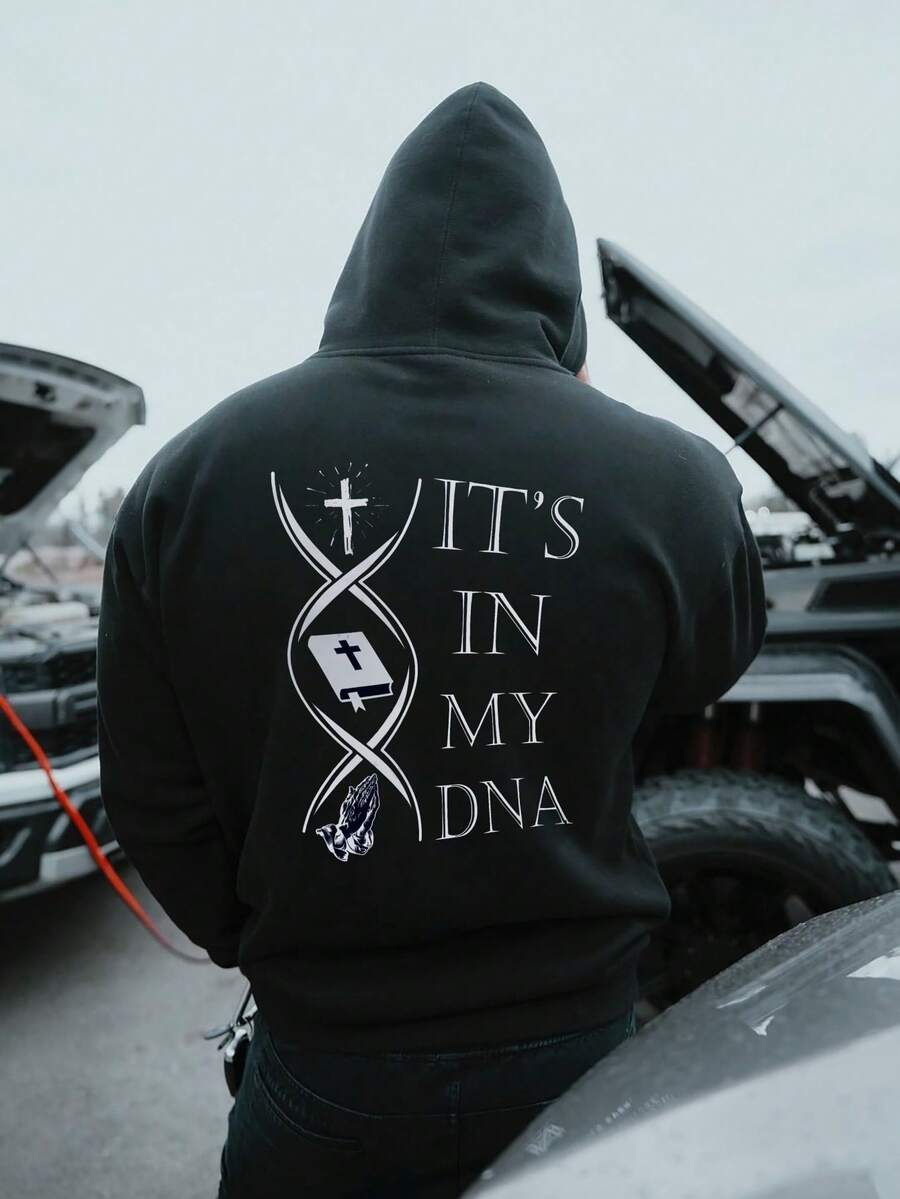 Felpa con cappuccio da uomo 1 pezzo: misto cotone e poliestere, stampa squisita, adatta per l'uso all'aperto durante gli spostamenti autunnali e invernali