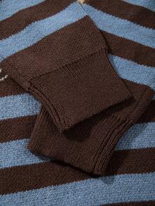 Suéter masculino casual, folgado e quente, com blocos de cores, estampa de cachorro fofo e letras em inglês, estilo retrô vintage, ideal para outono e inverno.