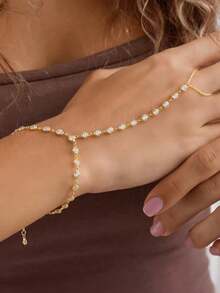 1pc Minimalist Zirconia Crystal Finger Chain Bracelet, Fashionable & Versatile, Ideal Gift (Random Crystal Bead Count) - Round - View 2