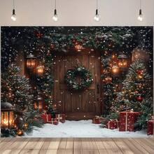 خلفية عيد الميلاد عالم الشتاء الساحر مع أشجار مغطاة بالثلج، قوس باب مغطى بالثلج مع إكليل وهدايا - مناسبة للتصوير الفوتوغرافي، ديكورات عيد الميلاد، أشجار عيد الميلاد، ديكورات المنزل في عيد الميلاد، ديكورات عيد الميلاد الكبيرة، أحجام متعددة متاحة - متعدد الألوان - مشاهدة 3
