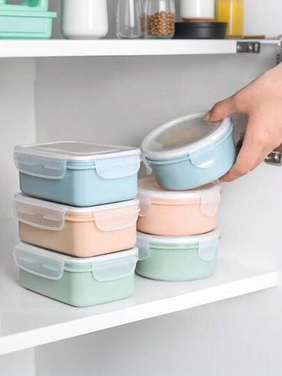 1/4pcs Set Square Bento Box, Stackable Food Storage Container With Lid, Airtight Seal, Microwave Plastic Lunch Box For Fruits, Vegetables, Nuts, Meat - Reusable, Plastic