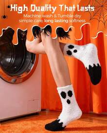 72-Needle Buttery Soft Halloween Fuzzy Socks For Women Cozy Funny Crazy Cute Fluffy Warm Slipper Socks 3 Pairs, Halloween Gifts Boo Spooky Basket Stuffers