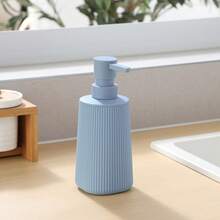 1 件条纹皂液器，现代塑料圆形，适用于浴室洗手液和厨房洗碗皂，液体可再填充瓶 - 灰藍 - 查看 4