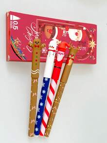 12 pezzi Set regalo di Natale, include 4 penne, 8 ricariche, penne gel cancellabili da 0,5 mm con disegni di Babbo Natale, renne, pupazzo di neve, adatte come bomboniere per feste di Natale, regali di Natale per studenti