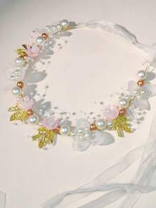 1件花童头饰，韩式公主森林风花冠头饰，适合婚礼、派对、正式仪式发饰，花环头箍仿珍珠发带，甜美欧式婚礼少女头饰 - 彩色 - 查看 16