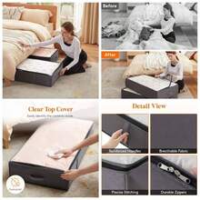 4 Pack 95L Under Bed Storage Bins, Foldable Closet Organizers And Storage Containers, Underbed Storage Bags With Reinforced Handle Blanket, Clothing, Comforter, Sheets, Wrapping Paper,