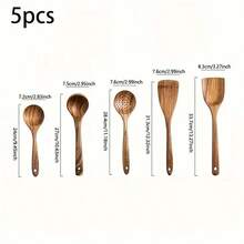 5PCS Wooden Spoons For Cooking, Natural Premium Teak Wooden Spoons, Good Grip Large Cooking Spoons And Wooden Spatula, Heat Resistant Wooden Cooking Utensils For Nonstick Cookware Serving, Perfect Gifts - Brown - View 8