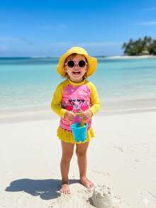 Biquini Manga Longa + Calcinha Proteção UV Infantil Moda Praia Saida de Praia Bebê Criança Menina Mini Diva Blogueira Modelo Verão Piscina Foto Roupa De Banho Traje Natação - Rosa chiclete - Visão 9