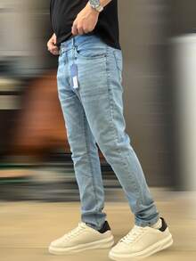 Men's Slim Denim Jeans, Elastane Lycra - Azul Claro - 查看 2