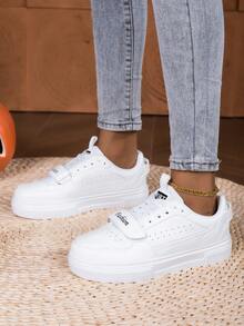 New Ins White Casual Sneakers, High-Quality Student Versatile Hook And Loop Sports Shoes, Thick Sole Elevated Casual Shoes For Teenagers, Outdoor - White - View 2
