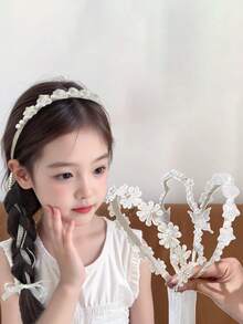 1pc Headbands For Girls Accessories For Girls Accessories For Girls Children's Braided Hair Band, Pearl Ribbon, Birthday Princess, Girl Headband, No Hair Damage, No Hair Constriction, Girls' Hair Accessory, Headwear