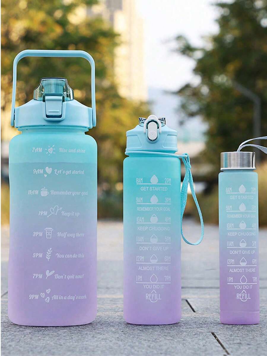 1pc 280ml/750ml/2000ml Large Capacity Purple Gradient PC Water Bottle, With Sticker Sports And Fitness Portable Straw Cup, For Home And Travel Outdoor Use